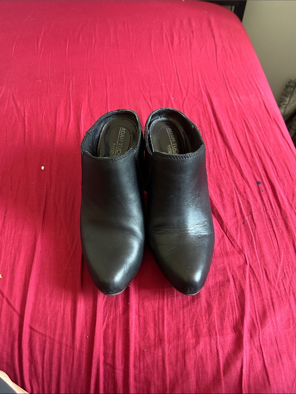 Adam Tucker Black Pointed Leather Slip-On Mules